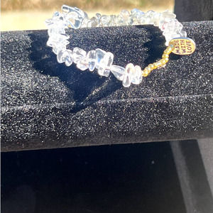 Handmade Stretchy Silver Crystal "Made With Love" Charmed Bracelet, Gold Beads